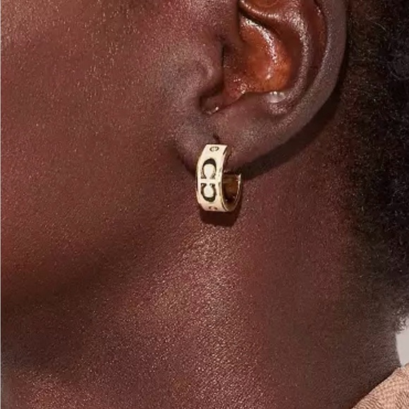Coach Signature C Enamel Huggie Earrings - Picture 2 of 6